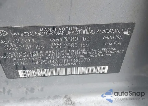2015 Hyundai Elantra Se from USA, damaged, VIN 5NPDH4AE1FH580270
